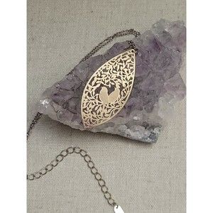 Lavishly Signed Laser Cut Love Birds Pendant Necklace Lightweight